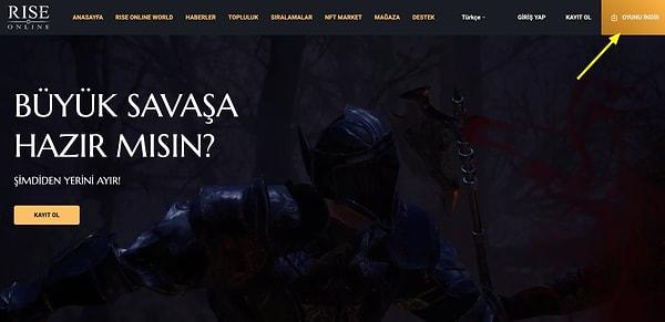1. İlk adım olarak Rise Online World'ün sitesini ziyaret ederek okla gösterilen alandan oyunun indirme sayfasına gidin.