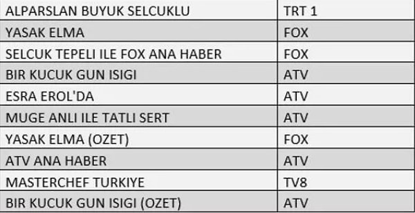 TOTAL İLK 10 PROGRAM