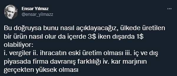 Haliyle bu durum sosyal medyada fazlasıyla dikkat çekti. Yıldız Üniversitesi İktisat Bölümünden Prof. Dr. Ensar Yılmaz durumu şöyle yorumladı.👇