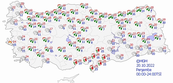 Bugün yurt genelinde hava şöyle: