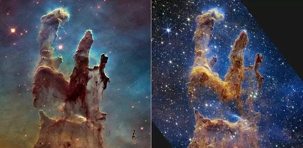 Hubble ile Webb'in elde ettiği görüntüler arasında farkı net bir şekilde fark ediliyor 👇