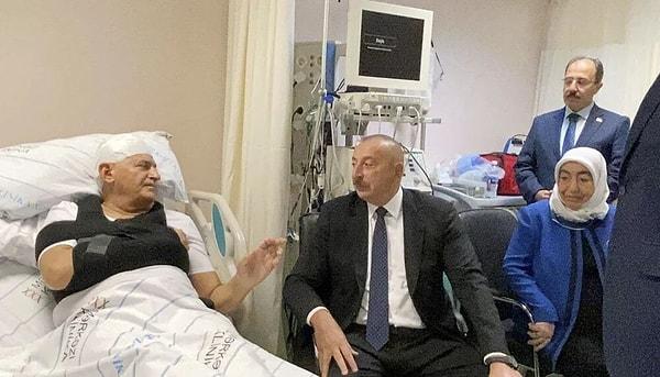 Azerbaycan Cumhurbaşkanı İlham Aliyev, Binali Yıldırım ve Şamil Ayrım'ı tedavi gördükleri hastanede ziyaret etti.