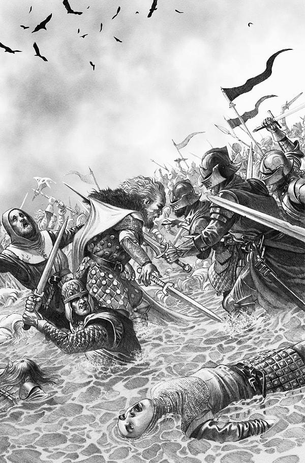 Siyahlar ve Yeşiller arasındaki Kingsroad Savaşı'ında Lord Borros ve ordusunun yenilmesinin ve Siyahların galip gelmesinin ardından Kral II. Aegon, Lord Velaryon'un teslim olma önerisini reddeder.