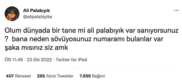 7. Galatasaray Alanyaspor maçına olumsuz anlamda damgasını vuran hakem Ali Palabıyık oldu ama Türkiye'deki tek Ali Palabıyık ünlü hakem değildi.