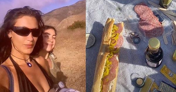 Paylaştığı videoya açıklama olarak "Ben ve en yakın arkadaşım Yasmine... Lisedeyken buraya sigara içmek, birbirimize hikayeler anlatmak ve bu sandviçi yapmak için gelirdik." diye yazan Bella Hadid, bir sonraki videoda ise sandviçin nasıl yapıldığını da gösterdi!