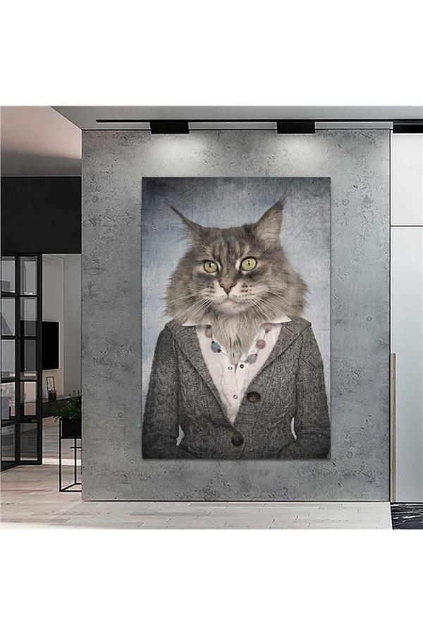7. Dev boyutlu dekoratif bir tablo arayanlar için kedili kanvas tablo.