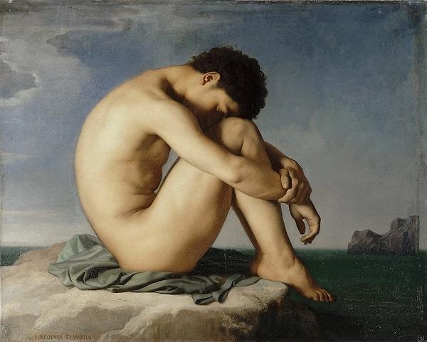 36. 1836: "Study (Young Male Nude Seated Beside the Sea)", Hippolyte Flandrin