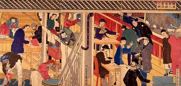 61. 1861: "Foreign Traders in Yokoham", Utagawa Satahide