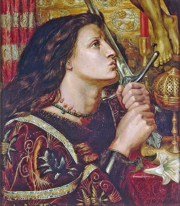 63. 1863: "Joan of Arc Kissing the Sword of Deliverance", Dante Gabriel Rossetti