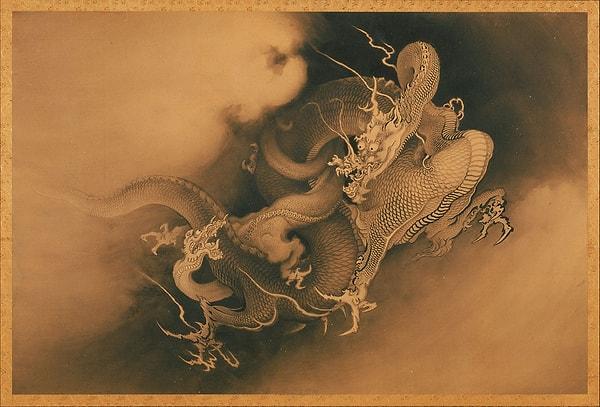 85. 1885: "Two Dragons in Clouds", Kanō Hōgai