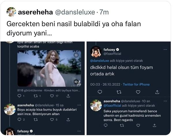 Kendisini eleştirilen bir kullanıcıya komik bir dille cevap veren Farah Zeynep, sonrasında kendisini nasıl bulduğuna şaşıran kullanıcının tweetini alıntılayarak "Farah zeynep yazdım çıktı." diyerek herkesi güldürdü.