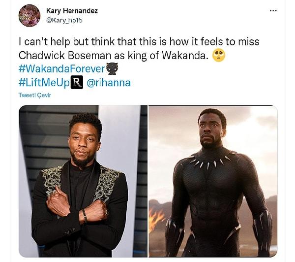 " Chadwick Boseman'ı Wakanda'nın kralı olarak özlemenin böyle bir his olduğunu düşünmeden edemiyorum.🥺"