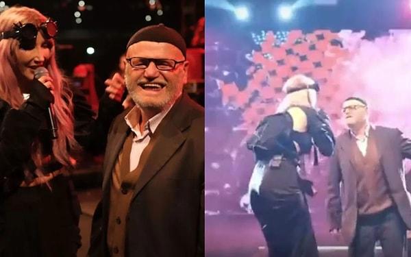 Çerkezköy'de sahne alan Hande Yener, 'Bakıcaz Artık' şarkısını birlikte söylediği yaşlı adamla sahnede dans etti.