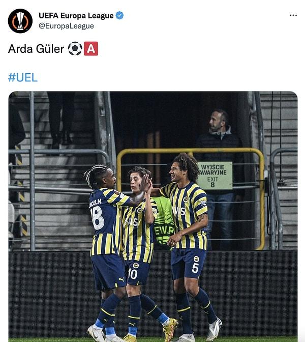 Maçın ardından UEFA Avrupa Ligi resmi Twitter hesabı Arda Güler'i paylaştı👇