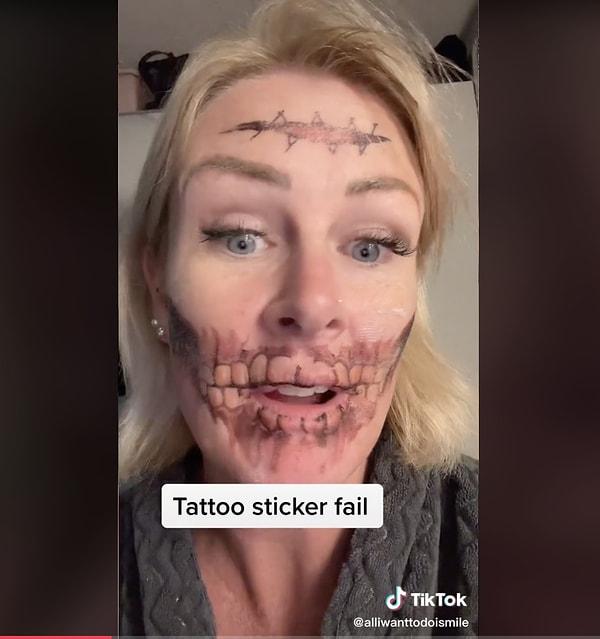 46 yaşındaki Elizabeth Rose, çektiği videoda yüzünü ovalamasına rağmen geçici dövmesinin çıkmadığını gösterdi.
