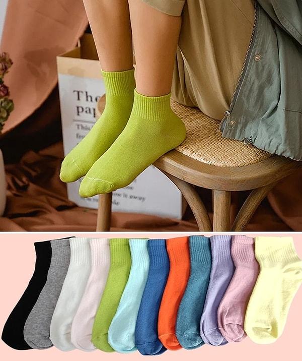 11. 12'li Renkli Pamuklu Bilek Çorap