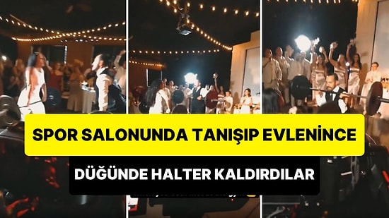 Spor Salonunda Tanışarak Evlenen Çift, Düğünlerinde Gelinlik ve Damatlıkla Karşılıklı Halter Kaldırdılar