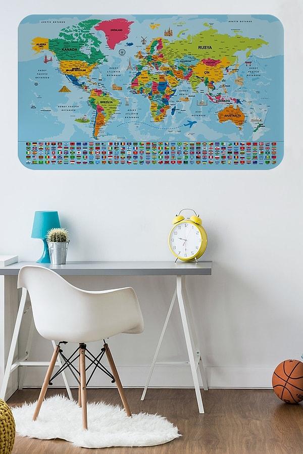 3. Dünya Haritası Genç Odası Duvar Stickerı
