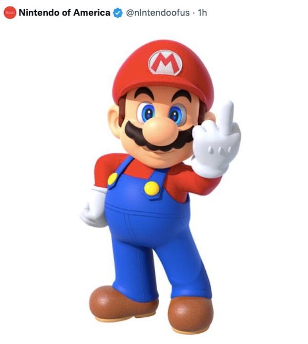 Burada da Nintendo markasını taklit eden bir kişi markanın ikon karakterine orta parmak işareti çektirmiş.