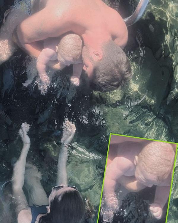 Başak Dizer Tatlıtuğ, 7 aylık oğulları Kurt Efe'nin Bodrum tatilinde denizle tanıştığı andan bir fotoğraf paylaştı. Maşallah! 🧿