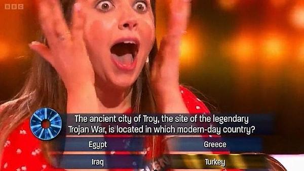 “Antik Truva kenti hangi ülkededir” sorusu Mason'ın son sorusuydu. Şıklar ise "Mısır, Yunanistan, Irak, Türkiye" şeklindeydi.