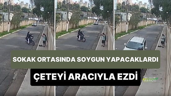 Sokakta Yürüyen Çifti Silah Doğrultarak Soymaya Çalışan Motosikletli Çeteyi Arabasıyla Ezdi!