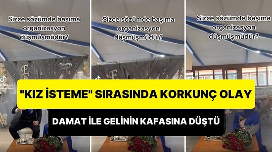 'Kız İsteme Merasimi' Sırasında Gelin ile Damadın Kafasına Organizasyon Şirketinin Kurduğu Dekor Düştü