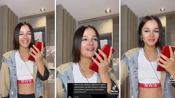 Mesajda "Komutanım hayranınız rica etsem arar mısınız?' sözlerini dikkate alan Dora, aradığı komutanla arasında geçen o diyaloğu da TikTok'ta paylaştı.