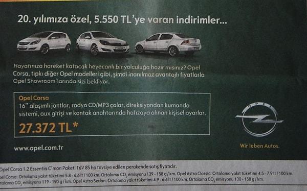 16. 2010 model bir Opel Corsa'nın fiyatı. Üzdü...