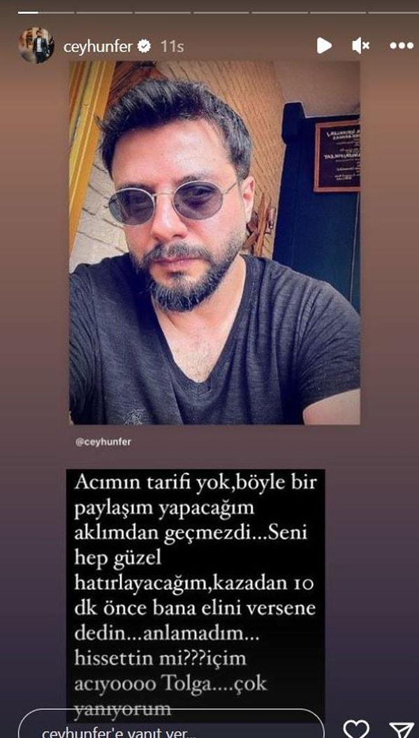 Sevenlerini ve arkadaşlarını da öyle... Kazadan yaralı olarak kurtulan Ceyhun Fersoy yakın arkadaşı Tolga Güleryüz'e bir veda yazısı paylaştı.