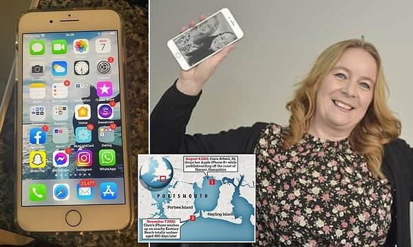 Clare Atfield, geçtiğimiz yıl kürek sörfü yapmak için açılmıştı ancak iPhone 8 Plus telefonunu denize düşürmüştü.