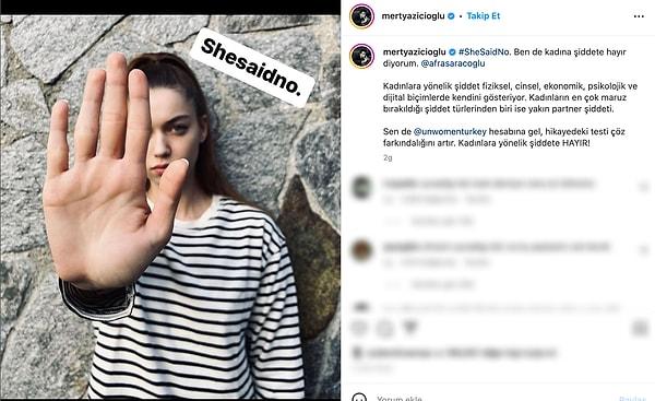Sevgileriyle gözlerden kalpler çıkartan genç oyuncu çift Afra Saraçoğlu ve Mert Yazıcıoğlu da #SheSaidNo diyerek kampanyayı destekliyor!