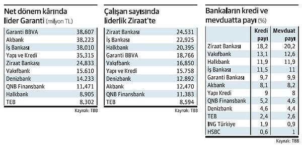 TBB’nin üç aylık karşılaştırmalı bilanço verilerinde kamu bankalarının kredilerde payı yüzde 43,2, yerli özel bankaların yüzde 32,5 ve yabancı sermayeli bankaların yüzde 24,2 oldu.