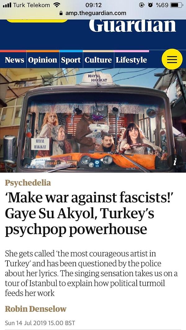 İngiliz The Guardian ise yine 2019 yılında "Türkiye'nin en cesur sanatçısı" ifadelerini kullanmıştı Akyol için.