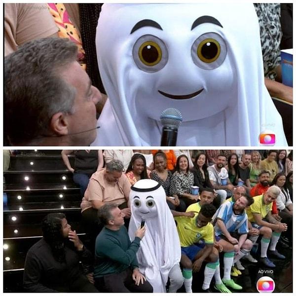 2. Dünya Kupası maskotu La'eeb Brezilya'da bir televizyon programına çıkmış.