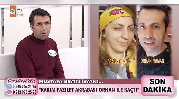 9. ATV ekranlarında yayınlanan Esra Erol'a katılan Mustafa Bey, eşi Fazilet'in akrabası olan bir adamla kaçtığını iddia etti. Mustafa Demir'in anlattıkları ise herkesi şaşırttı.