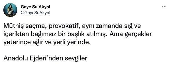 Anadolu Ejderi adlı yeni albümüyle dikkat çeken Gaye Su Akyol, kendisi için atılan başlığa cevap vermekte gecikmedi!