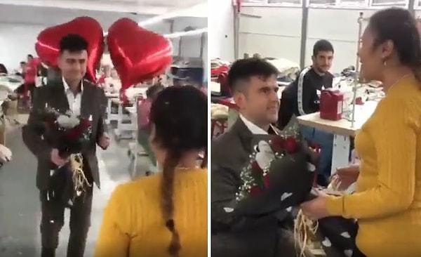 Samsun Bafra'da kız arkadaşının çalıştığı işyerine giden bir adam, yaptığı sade evlilik teklifi ile sosyal medyada gündem oldu.
