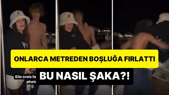 Bu Nasıl Şaka?! Kucağına Aldığı Kadını Onlarca Metre Yükseklikten Karlı Zemine Fırlatan Adam