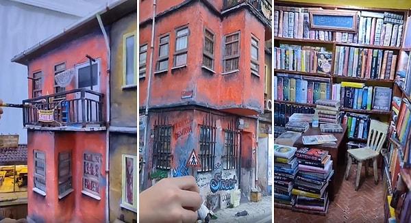 'Kitapçı dükkanı ve eski evler' ismini verdiği çalışmasını Instagram'da paylaşan İsmail Kuş'un o videosu viral oldu.