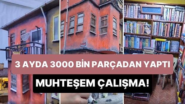 3 Ayda 3000 Parçadan Yaptığı Minyatür 'Kitapçı Dükkanı ve Eski Evler' Çalışması ile Hayran Bırakan Sanatçı