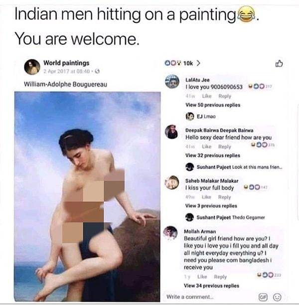 9. "Bir sanat eserine sarkıntılık yapan Hindistanlı erkekler."