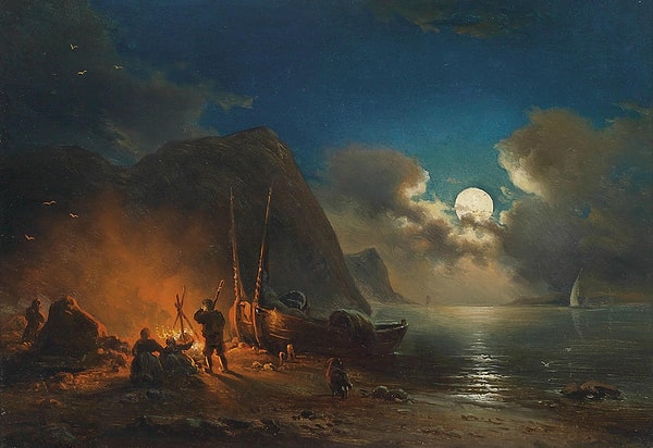 20. "Ay Işığında Romantik Kamp Ateşi" Johann Anton Castell (1850)