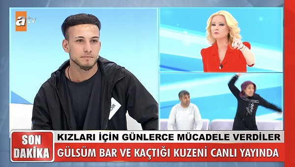 Müge Anlı ile Tatlı Sert programına gelen Derya ve Taner Bar çifti kuzeniyle kaçan kızları Gülsüm'e kavuşmak için Müge Anlı'dan yardım istemişti. Bugün stüdyoya hem 18 yaşındaki Gülsüm hem de kaçtığı kuzeni Kadir geldi. Kadir'in açıklamalarının ardından anne Derya kendini tutmayıp ayakkabısını canlı yayında fırlattı.