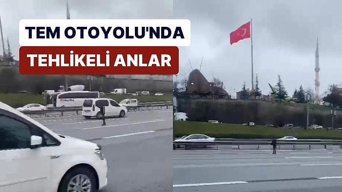 TEM'de Tehlikeli Anlar: Akan Trafikte Yolun Karşısına Geçmeye Çalıştı