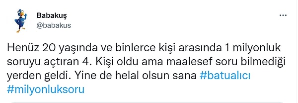 Sosyal medyadaki kullanıcıların büyük bir çoğunluğu Batu'nun 20 yaşında buraya kadar gelmesiyle ne kadar büyük bir başarının altına imza attığını dile getirdi.