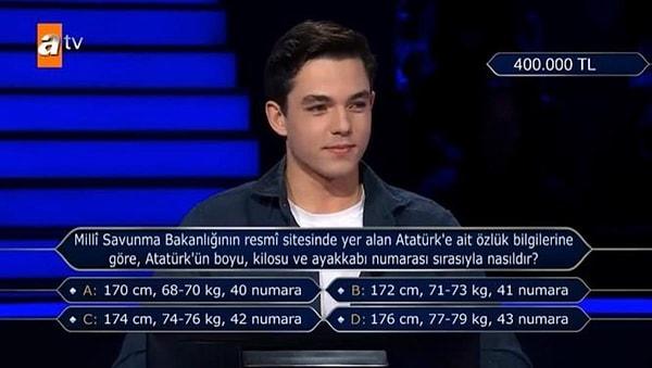20 yaşındaki Boğaziçi Üniversitesi Mühendislik Fakültesi öğrencisi Batu Alıcı, geçen haftadan beri en çok konuştuğumuz isimlerden. Bildiği Atatürk sorusu ile 400 bin TL kazanıp üstüne 1 milyonluk soruyu açtırma hakkını elde etmişti.