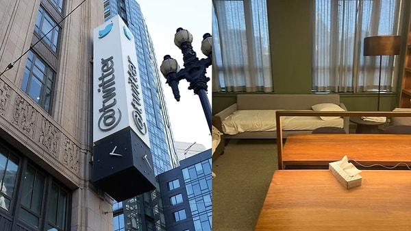 İlk olarak Twitter ofislerine "çalışma konforu" amaçlı kullanılmak üzere yatak odaları kuruldu.