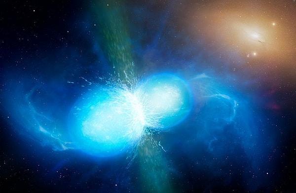 Bilim insanlarının 2017'de kaydettiği olay da iki nötron yıldızının çarpışması ve bunun yarattığı kütleçekim dalgalanmalarıydı.