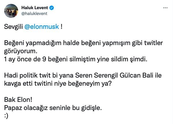 İşte Haluk Levent'in o tweeti...